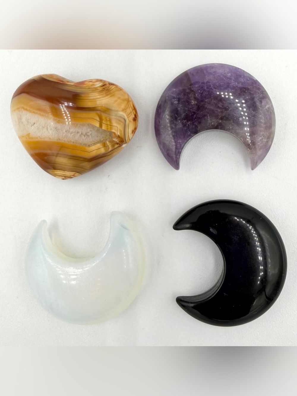 Crystal Crescent Moon and Heart Shaped Decorative Stones
